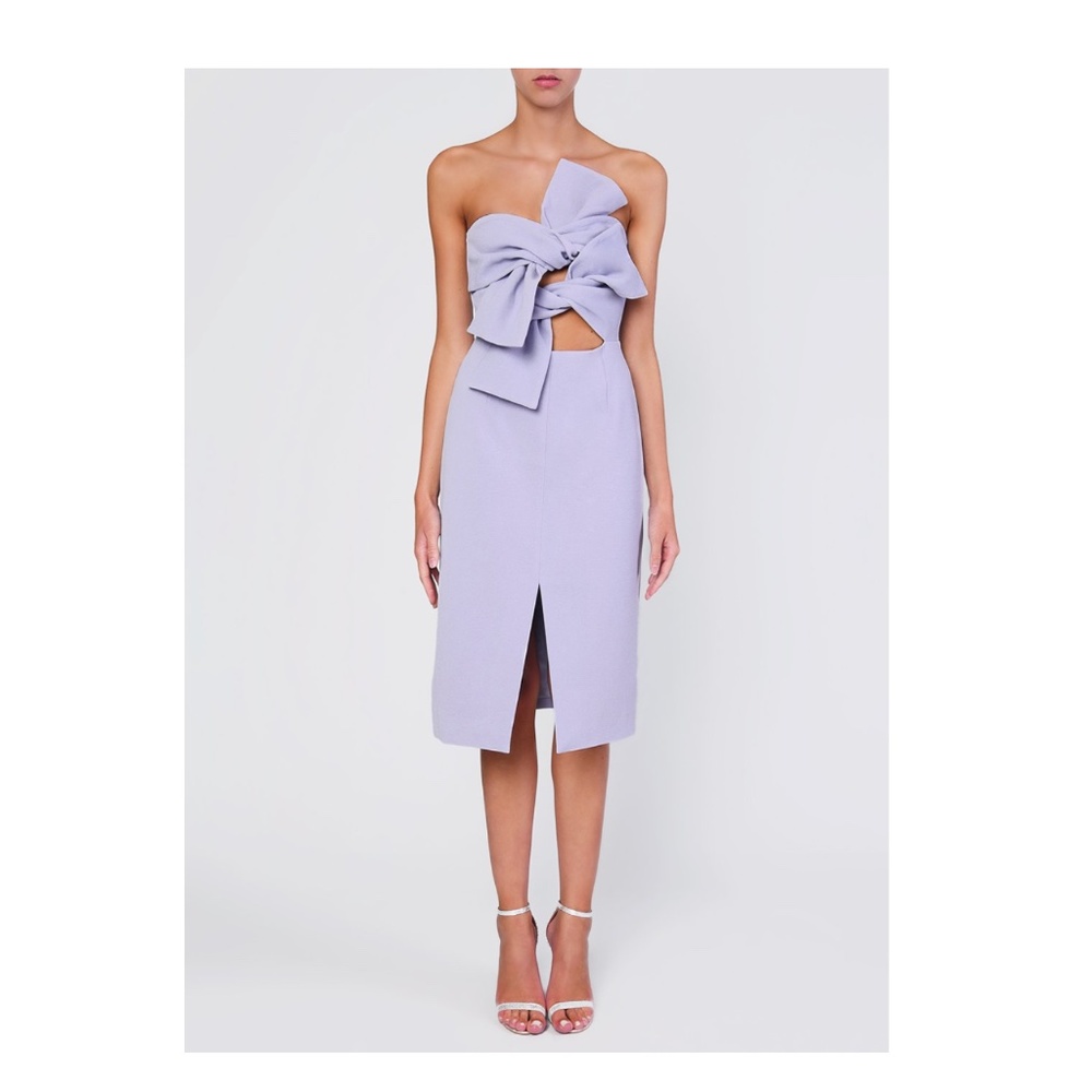 True Decadence Lavender Strapless Bow Midi Dress